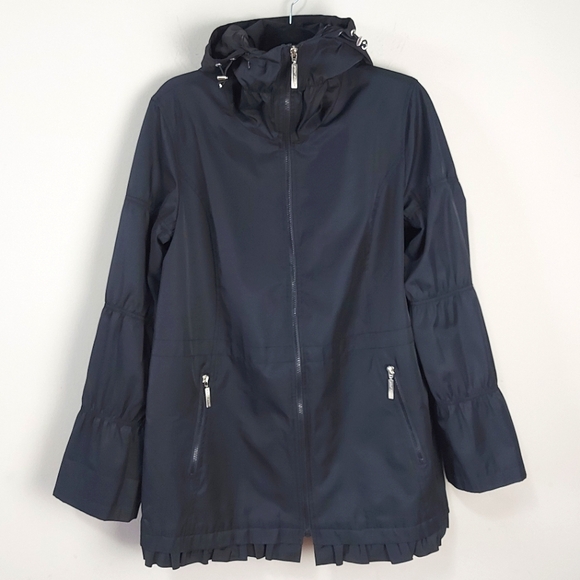 Betsey Johnson Jackets & Blazers - Betsey Johnson Women Hooded Jacket Large Black Zip Up Lined Ruffle Hem Mock Neck